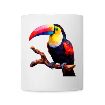 Polygonaler Tukan auf Ast - Künstlerisches Vogel - Tasse - Weiß - Vorne