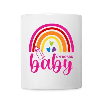 Boho Regenbogen Herzen Babyflasche Baby on Board - Tasse - Weiß - Vorne