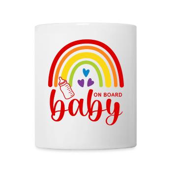 Boho Regenbogen Herzen Babyflasche Baby on Board - Tasse - Weiß - Vorne
