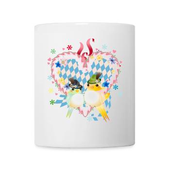 Bavarian gingerbread heart with two birds in traditional costume - Mug - white - Front
