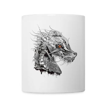 kunstvoll gestalteter mystischer Drachen Kopf - Tasse - Weiß - Vorne
