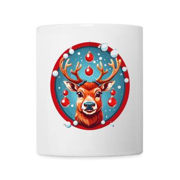 Rentier mit Weihnachtskugeln - Tasse - Weiß - Vorne