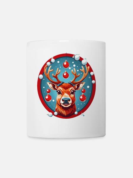 Rentier mit Weihnachtskugeln - Tasse - Weiß