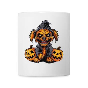 Gruseliger Halloween-Hund mit Kürbissen - Tasse - Weiß - Vorne