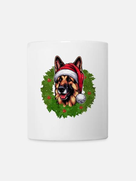 Deutscher Schäferhund & Weihnachtsmütze Hunde - Tasse - Weiß