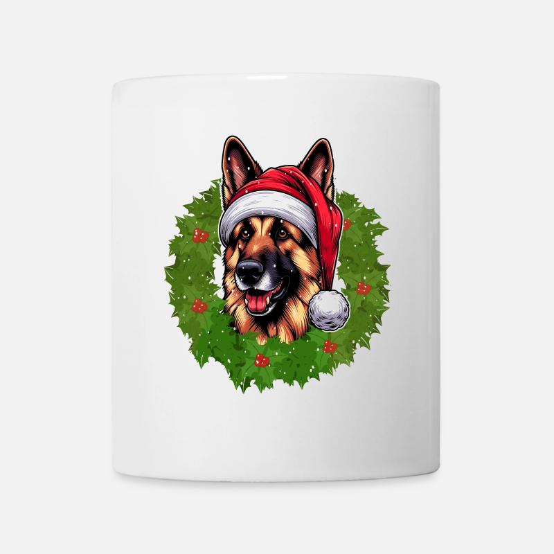 Deutscher Schäferhund & Weihnachtsmütze Hunde - Tasse - Weiß
