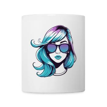 Cartoon girl with glasses. - Mug - white - Front