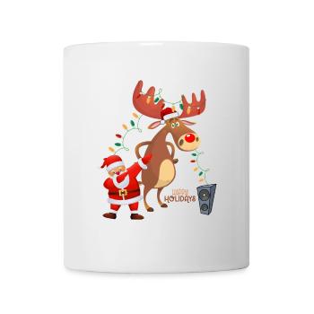 Dabbing Santa, Rudolph und Weihnachtsbeleuchtung - Tasse - Weiß - Vorne