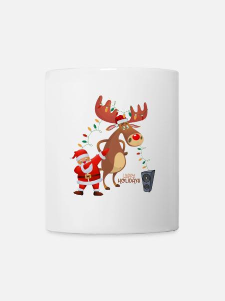 Dabbing Santa, Rudolph und Weihnachtsbeleuchtung - Tasse - Weiß