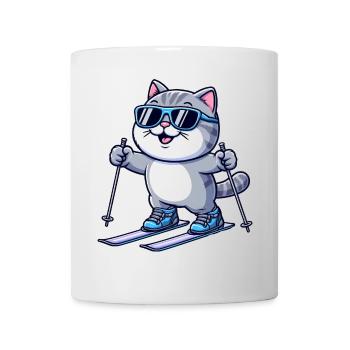 British Shorthair Katze beim Skifahren Winter - Tasse - Weiß - Vorne