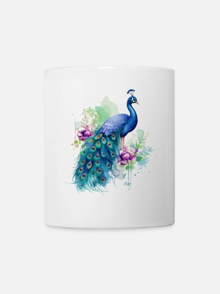 Pfau Pfauenfeder Exotisch Farbenfroh Bunt Kunst - Tasse - Weiß