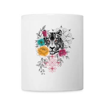 Floral and ornamental tiger head design in coule - Mug - white - Front
