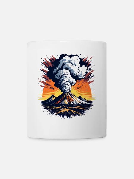Éruption volcanique, éruption avec nuage de cendres et lave - Mug blanc - blanc