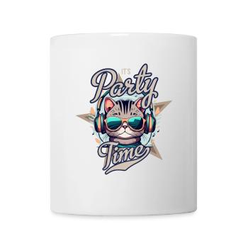 Party Katze mit Kopfhörern - Tasse - Weiß - Vorne