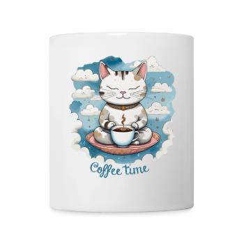 Chat qui boit son café, coffee time, humour chat - Mug blanc - blanc - Devant