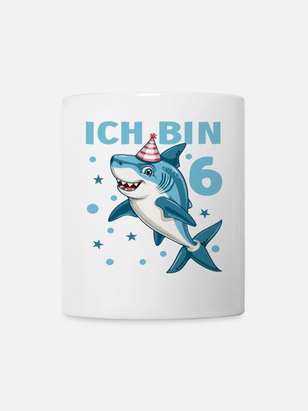 6 Kindergeburtstag Hai 6 Jahre Kinder Jungen Haie - Tasse - Weiß