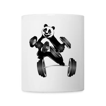 Bodybuilder panda bear with dumbbells while exercising - Mug - white - Front