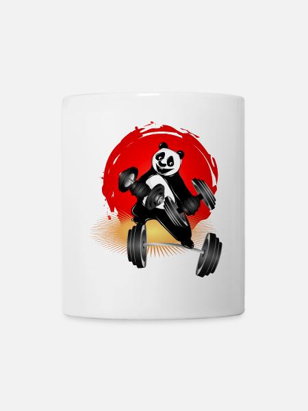 Bodybuilder Panda Bär mit Hanteln beim Training - Tasse - Weiß