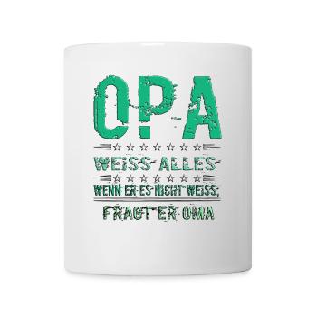 Opa T-Shirt mit Lustigem Spruch | Opa weiß alles - Tasse - Weiß - Vorne