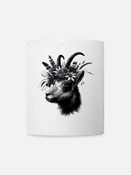 Gams Blumen Alpen Wildtiere Illustration - Tasse - Weiß