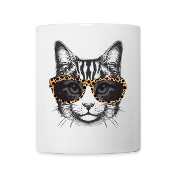 Portrait of a cat with leopard look glasses - Mug - white - Front