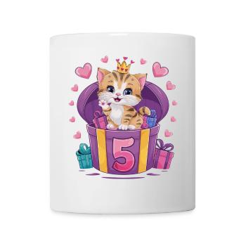 Chat mignon - 5e anniversaire - 5 ans - Mug blanc - blanc - Devant