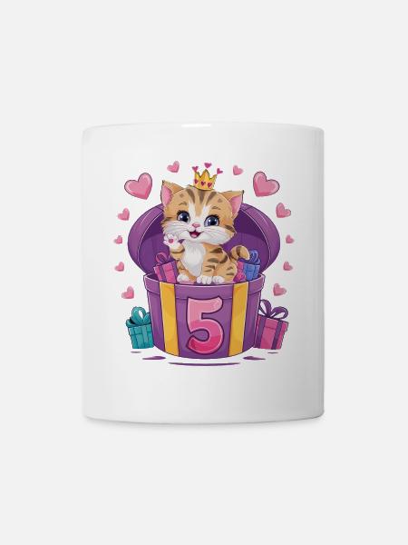 Süße Katze - 5. Geburtstag - 5 Jahre - Tasse - Weiß