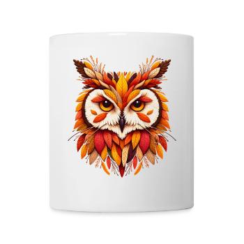 beau hibou, conçu à partir de différentes feuilles - Mug blanc - blanc - Devant