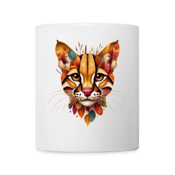 Wildkatze Ocelot,gestaltet aus bunten Blätter - Tasse - Weiß - Vorne