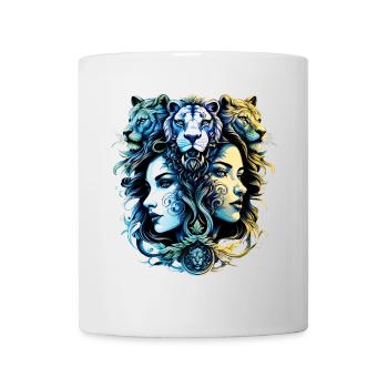 Fantasy design of lion heads and heads of - Mug - white - Front