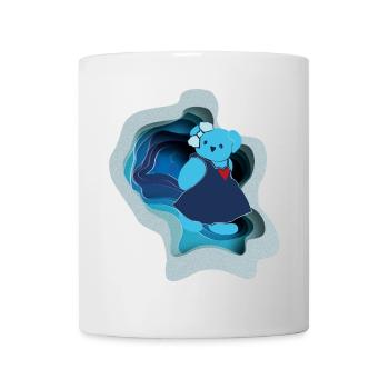 Blue bear with heart motif in paper design - Mug - white - Front