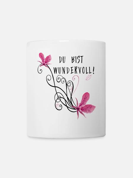 Du bist wundervoll, Blumenranke - Tasse - Weiß