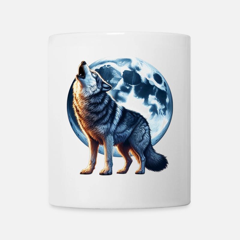 Wolf heult den Vollmond an - Tasse - Weiß