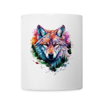 Wolf Wolfskopf Bunt Natur Wildnis Abenteuer Wald - Tasse - Weiß - Vorne