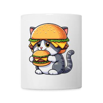 Lustige Katze Hamburger Cheeseburger Cartoon Fast - Tasse - Weiß - Vorne