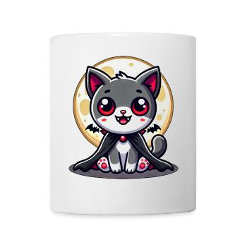 Cute Halloween Cat Vampire Bat Cartoon - Mug - white - Front