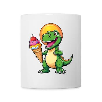 Lustiger Dino mit großer bunter Eistüte - Tasse - Weiß - Vorne