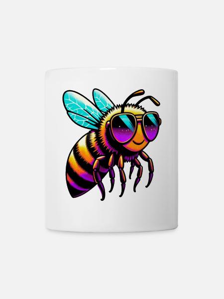 Biene mit Sonnenbrille - Tasse - Weiß