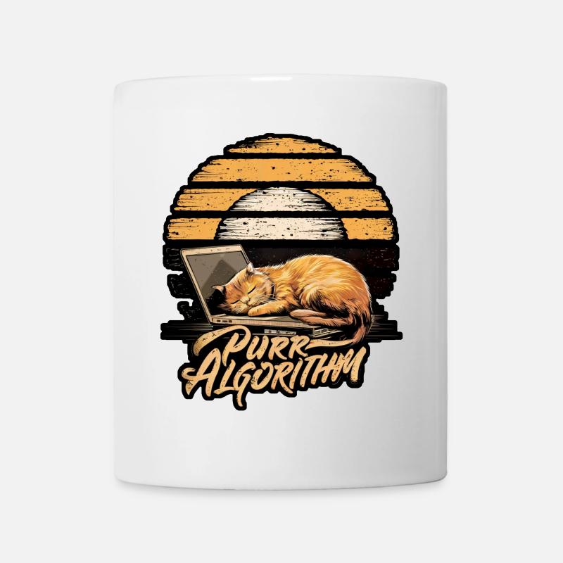 Cute Cat Relaxing with Laptop Sunset - Mug - white