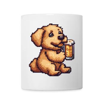Golden Retriever Hunde Bier Pixel Lustig - Tasse - Weiß - Vorne