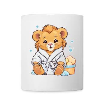 Lion cub in bathrobe bath time - Mug - white - Front