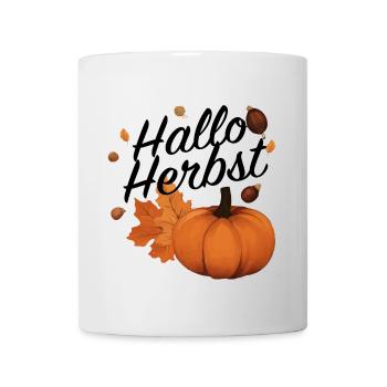 Hallo Herbst Begrüßung Kürbis Orange Halloween - Tasse - Weiß - Vorne