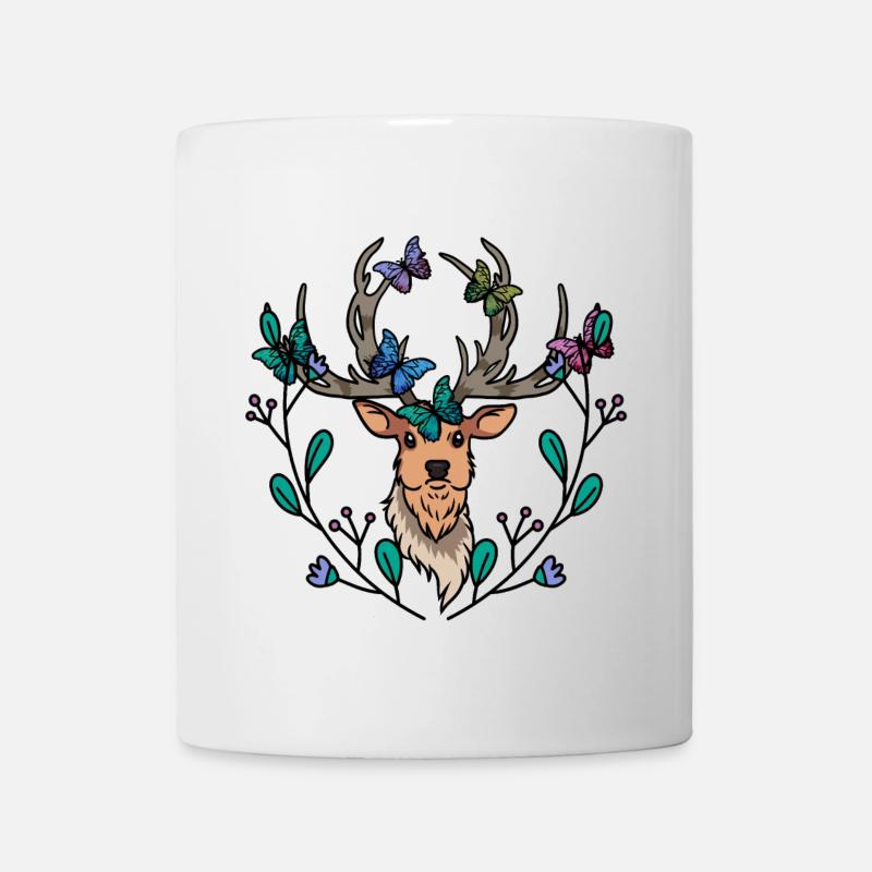 Elch Hirsch Schmetterlinge Falter Hirschkopf Reh - Tasse - Weiß