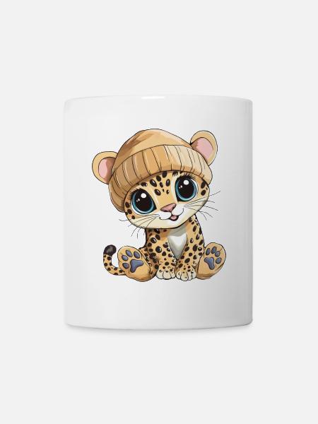 Leopard Süß Niedlich Baby Kinder Tier Cartoon - Tasse - Weiß
