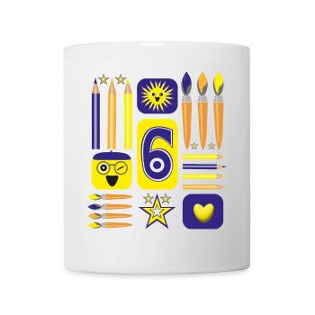 6 / Blaue sechs mit Herz zum Kindergeburtstag. - Tasse - Weiß - Vorne