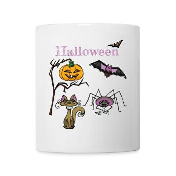 Halloween Kürbis und Fledermaus Design - Tasse - Weiß - Vorne