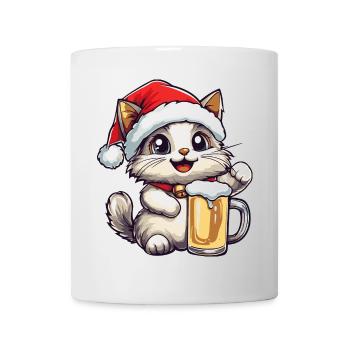 Katze Weihnachten Bier - Tasse - Weiß - Vorne