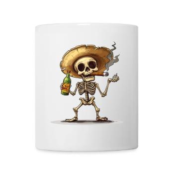 Skelett Totenkopf Totenschädel Zigarre Schnaps - Tasse - Weiß - Vorne