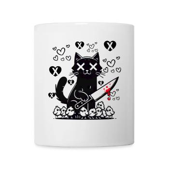 "Cute and Nasty Black Cat - Hearts and Knife" - Mug - white - Front