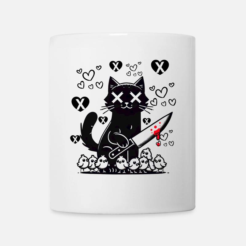 "Süße und böse schwarze Katze - Herzen und Messer" - Tasse - Weiß
